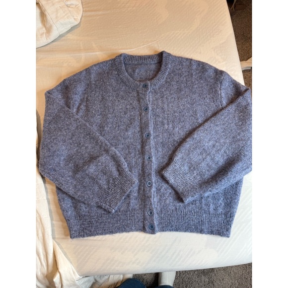 Daily Drills Heathered Blue Crochet-Stitch Cardigan